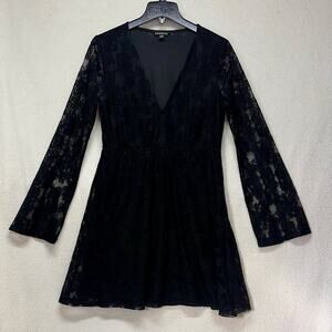 Express Black Lace Long Sleeve Fit Flare Dress Medium